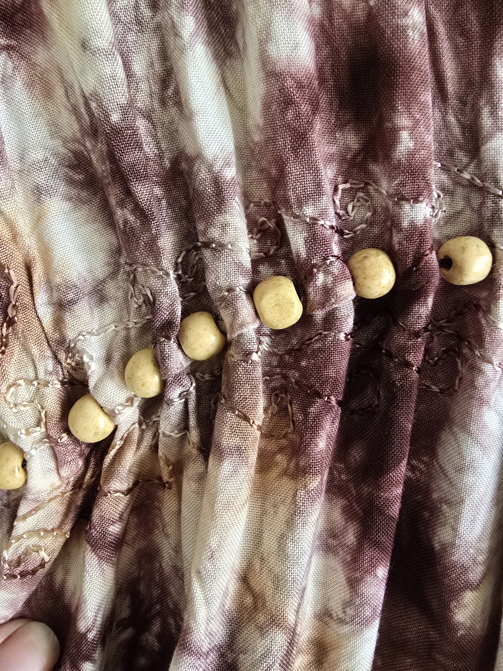 Raya Tie-Dye Beaded V-Neck Beach Cover Up Dress in Plum and Cream - Picture 4 of 16